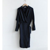 v neck front split tie waist dress